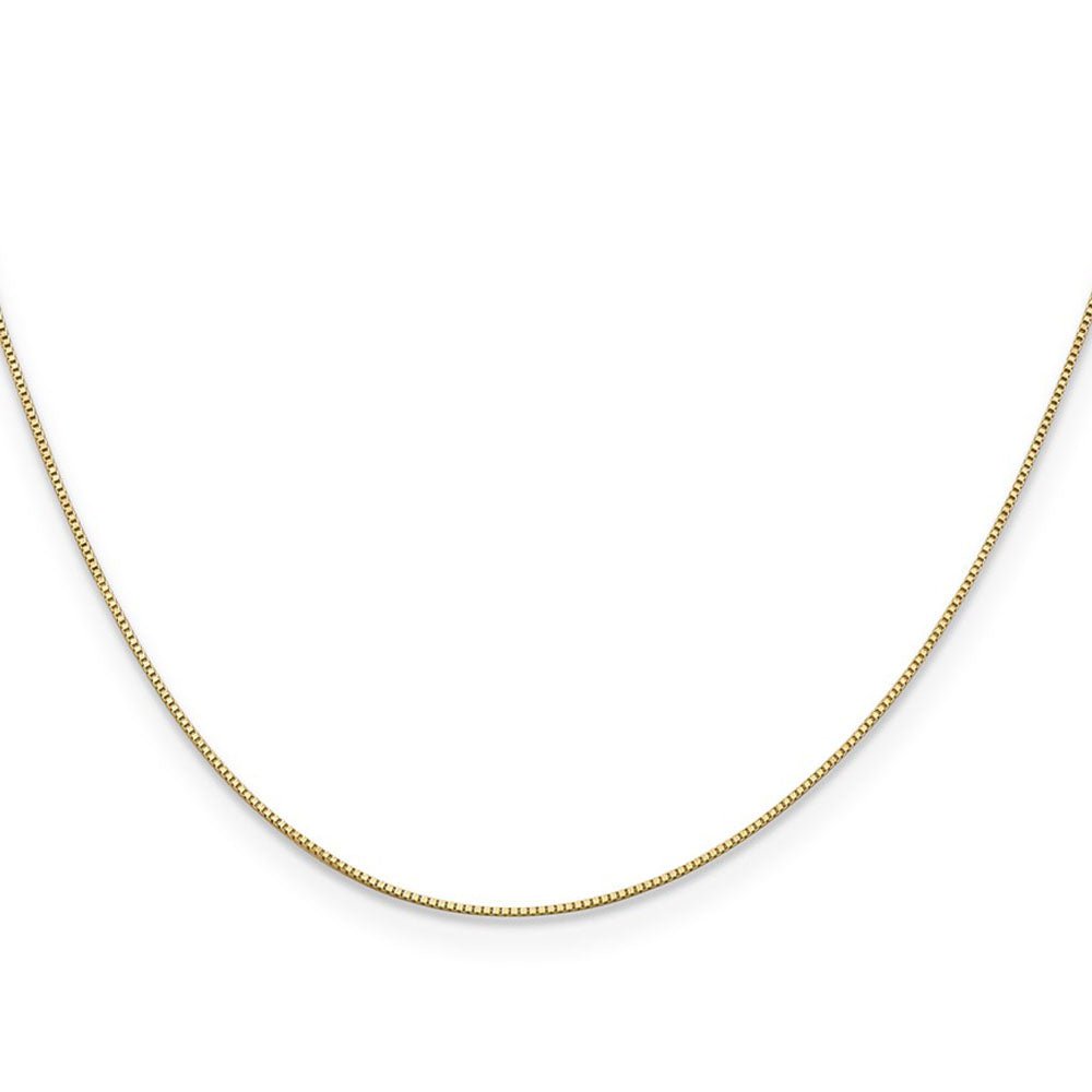 Alternate view of the 0.5mm 14K Yellow Gold Solid Box Chain Necklace by The Black Bow Jewelry Co.