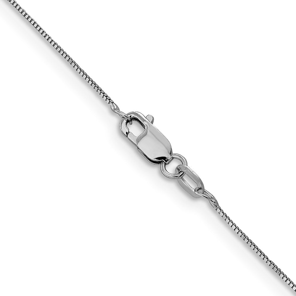 Alternate view of the 0.5mm 14K White Gold Solid Box Chain Necklace by The Black Bow Jewelry Co.