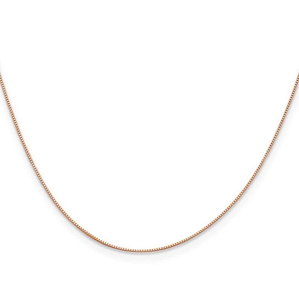 Alternate view of the 0.5mm 14K Rose Gold Solid Box Chain Necklace by The Black Bow Jewelry Co.