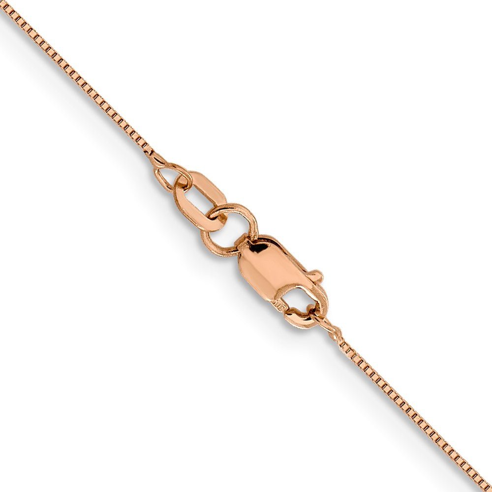 Alternate view of the 0.5mm 14K Rose Gold Solid Box Chain Necklace by The Black Bow Jewelry Co.