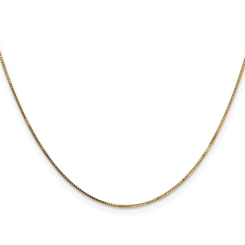 Alternate view of the 0.8mm 14k Yellow Gold Solid Box Chain Spring Ring Clasp Necklace by The Black Bow Jewelry Co.