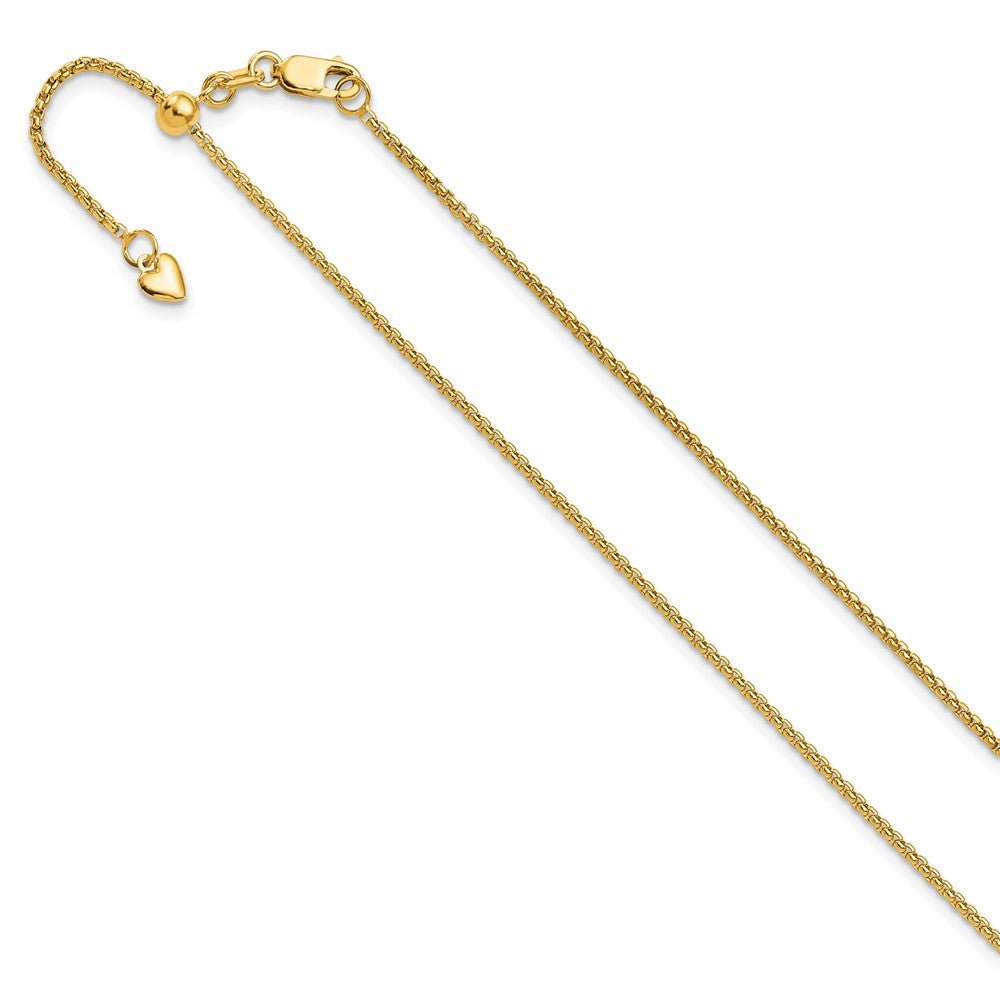 1.3mm 14K Yellow Gold Adjustable Round Box Chain Necklace, Item C10604 by The Black Bow Jewelry Co.
