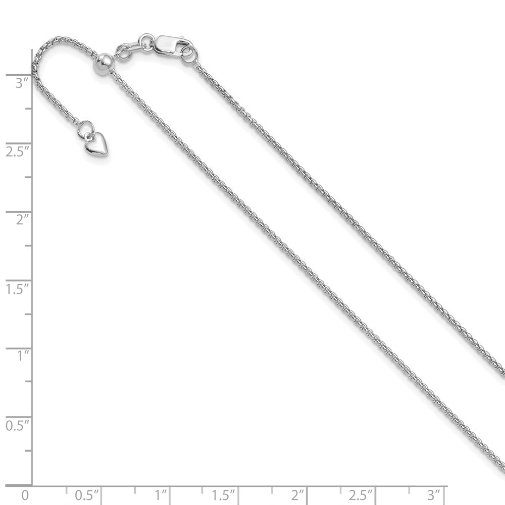 Alternate view of the 1.3mm 14K White Gold Adjustable Round Box Chain Necklace, 22 Inch by The Black Bow Jewelry Co.