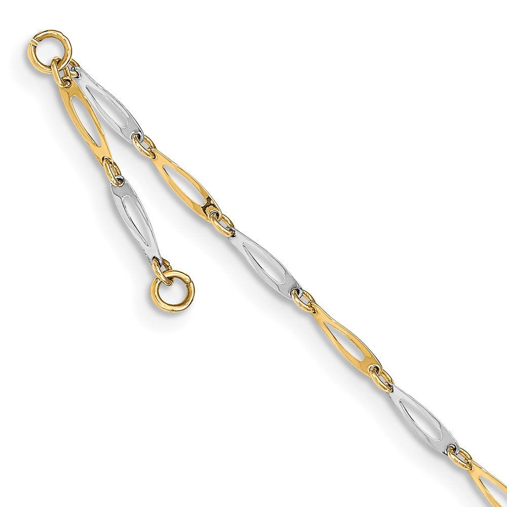 2.2mm 14k Two Tone Gold Polished Link Anklet, 9.5-10.5 Inch, Item C10612 by The Black Bow Jewelry Co.