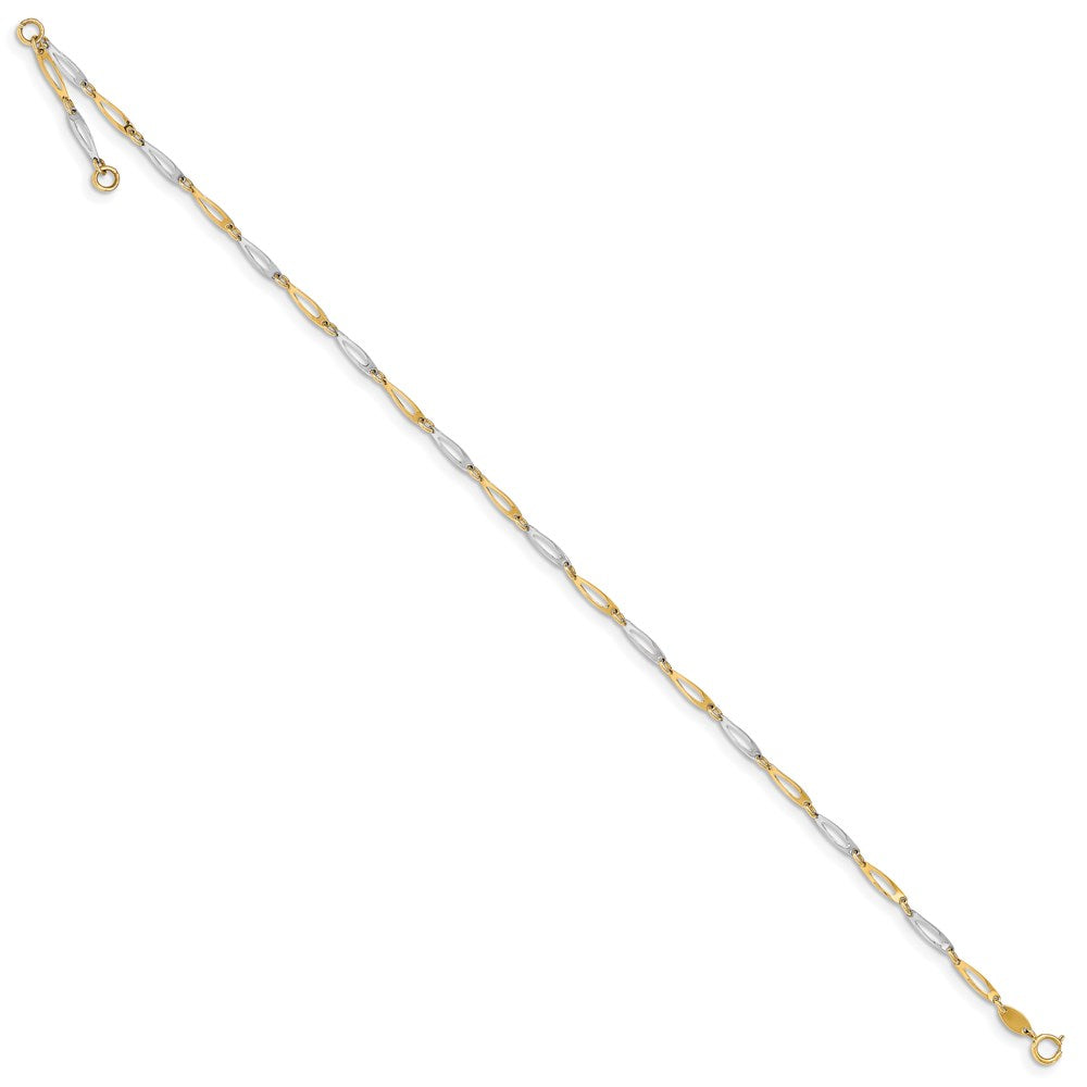 Alternate view of the 2.2mm 14k Two Tone Gold Polished Link Anklet, 9.5-10.5 Inch by The Black Bow Jewelry Co.