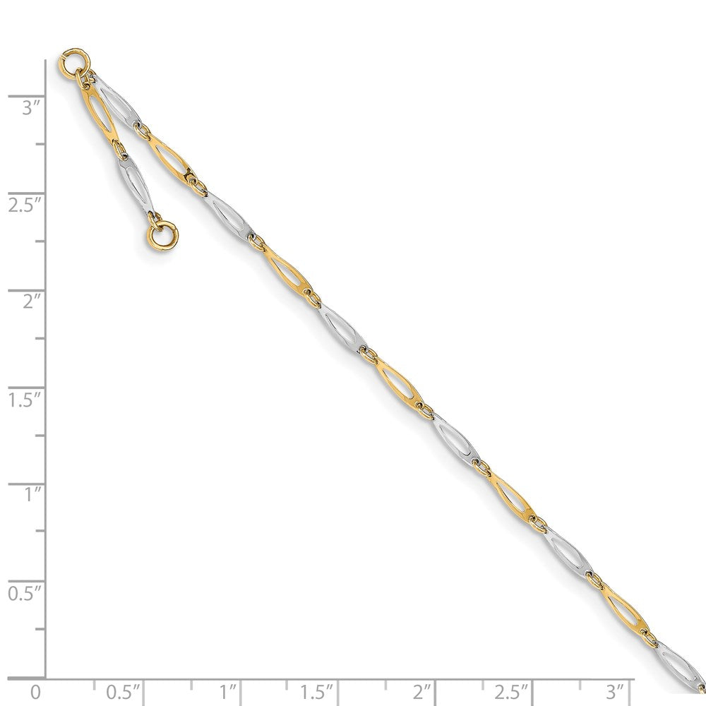 Alternate view of the 2.2mm 14k Two Tone Gold Polished Link Anklet, 9.5-10.5 Inch by The Black Bow Jewelry Co.