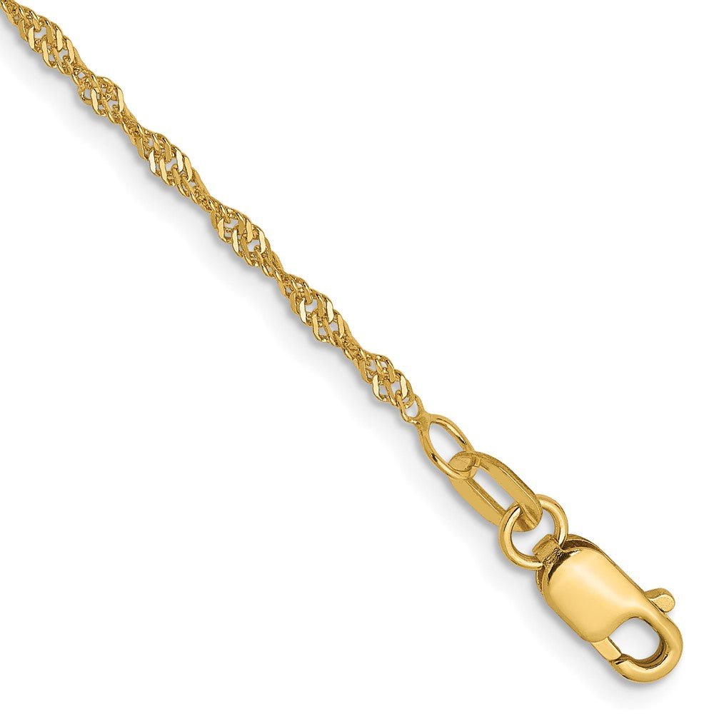 1.3mm 14K Yellow Gold Solid D/C Singapore Chain Anklet, 9 Inch, Item C10613 by The Black Bow Jewelry Co.