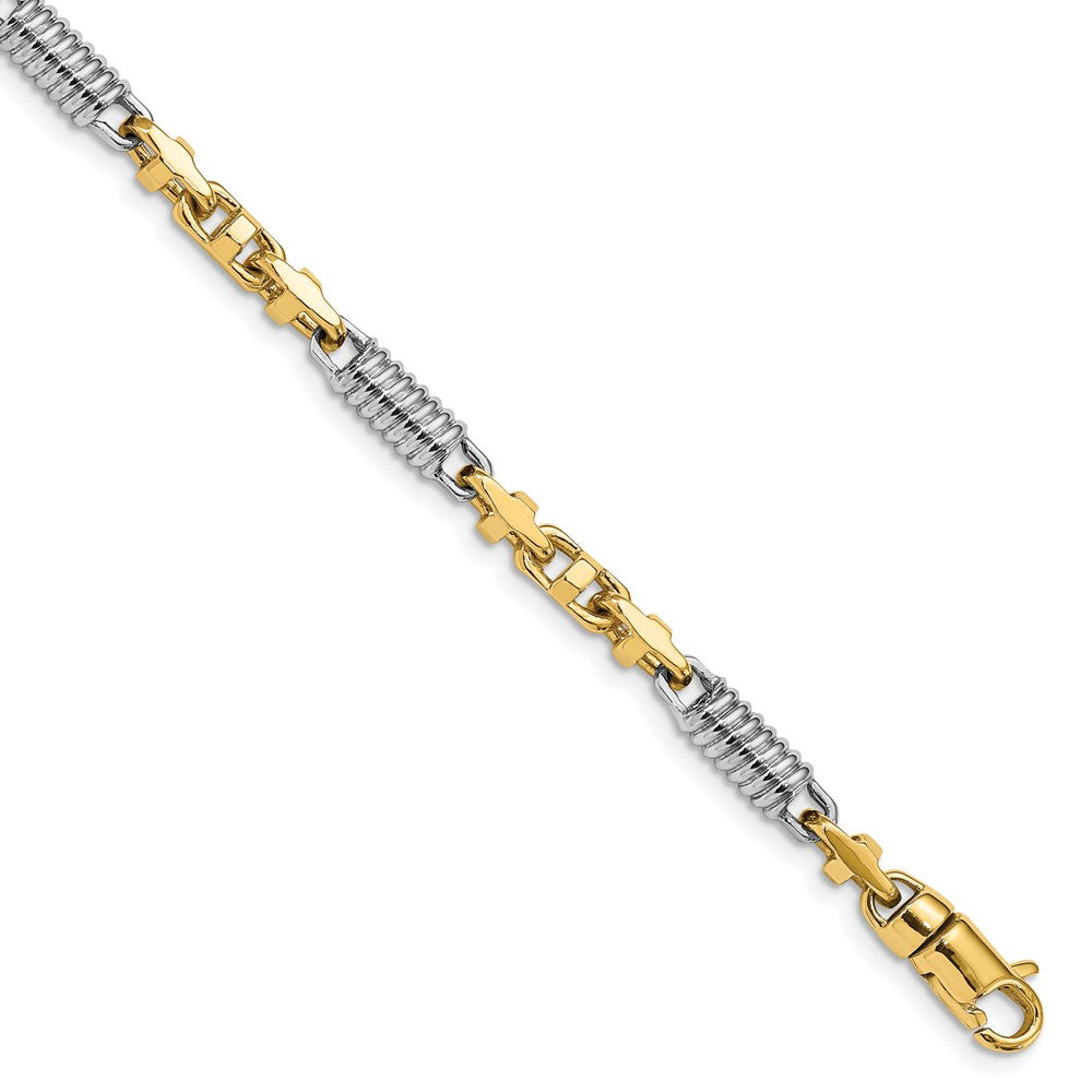 4.6mm 14K Two Tone Gold Fancy Barrel Link Chain Bracelet, 8.75 Inch, Item C10627 by The Black Bow Jewelry Co.