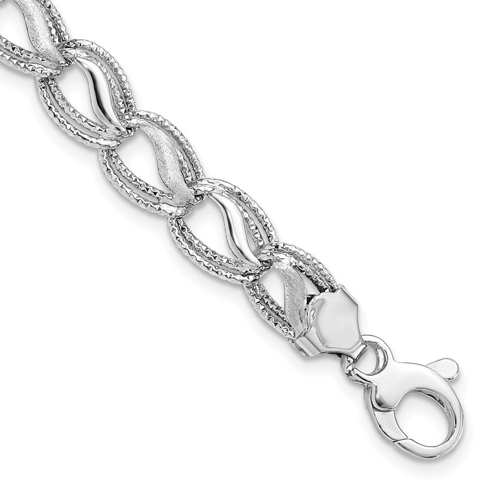 10mm 14K White Gold Textured/Polished Oval Link Chain Bracelet, 7.5 In, Item C10664 by The Black Bow Jewelry Co.