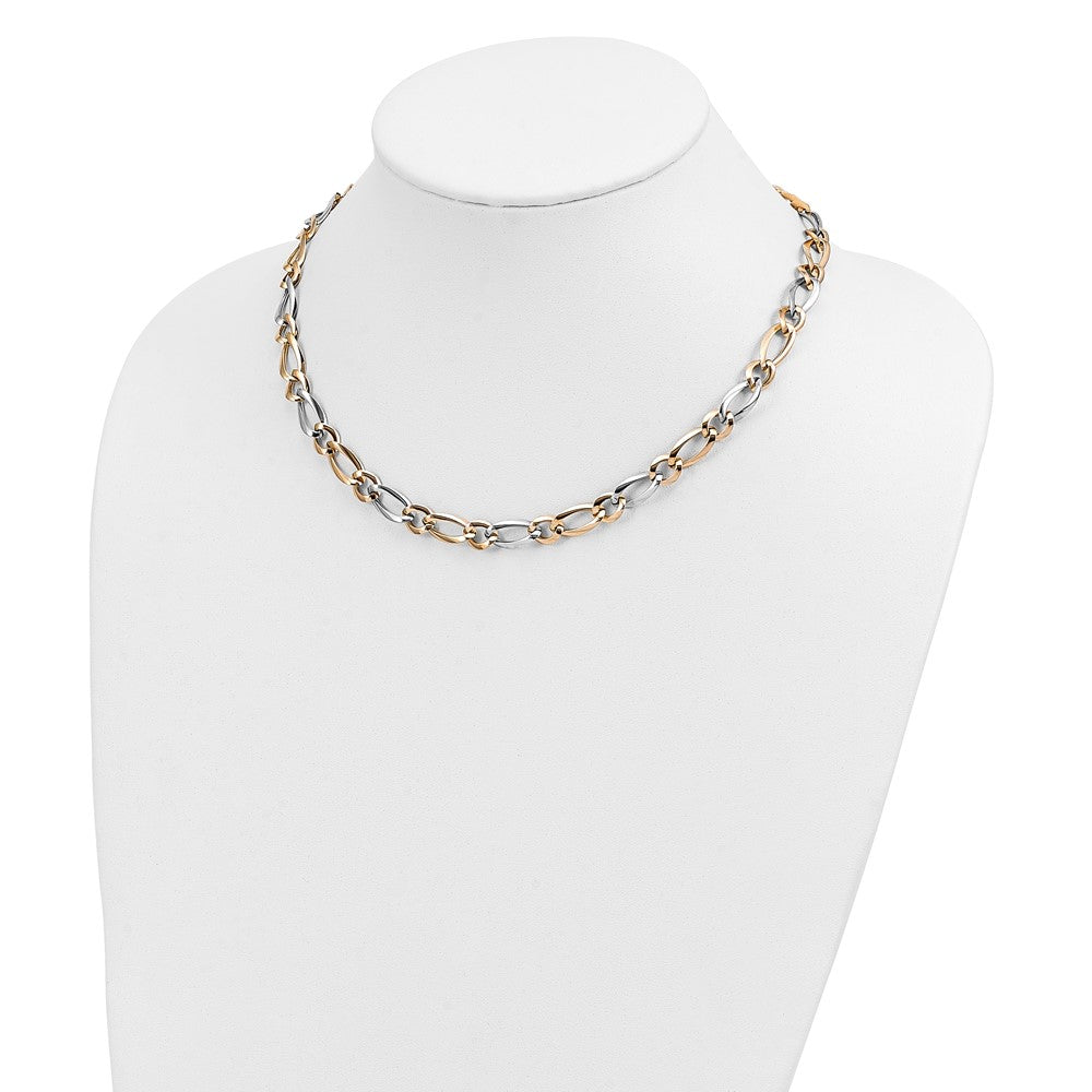 Alternate view of the 7.25mm 14K Two Tone Gold Hollow Polished Link Chain Necklace, 17.5 In by The Black Bow Jewelry Co.