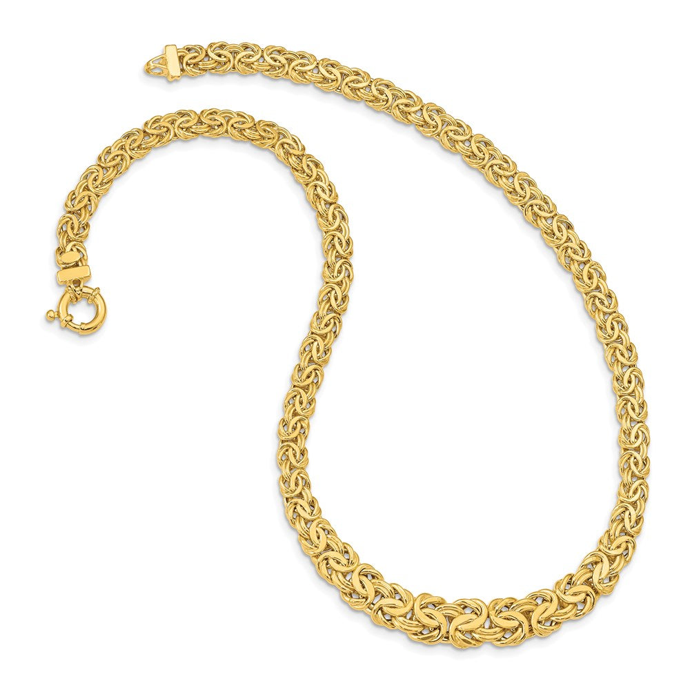 Alternate view of the 12mm 14K Yellow Gold Graduated Flat Byzantine Chain Necklace, 17.5 In by The Black Bow Jewelry Co.