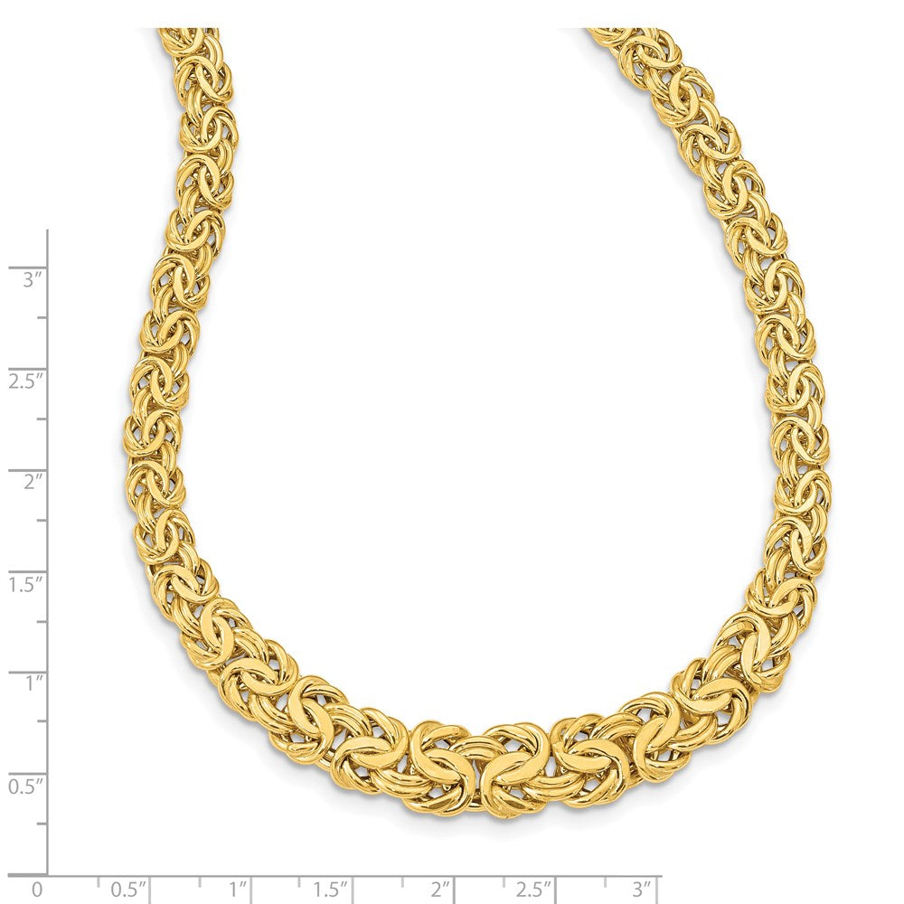 Alternate view of the 12mm 14K Yellow Gold Graduated Flat Byzantine Chain Necklace, 17.5 In by The Black Bow Jewelry Co.
