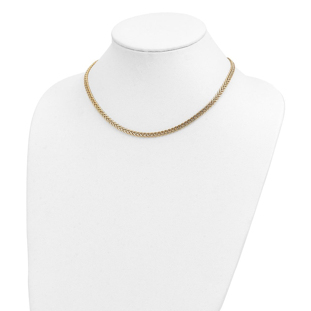 Alternate view of the 4.25mm 14K Yellow Gold Hollow Fancy Wheat Chain Necklace, 17 Inch by The Black Bow Jewelry Co.