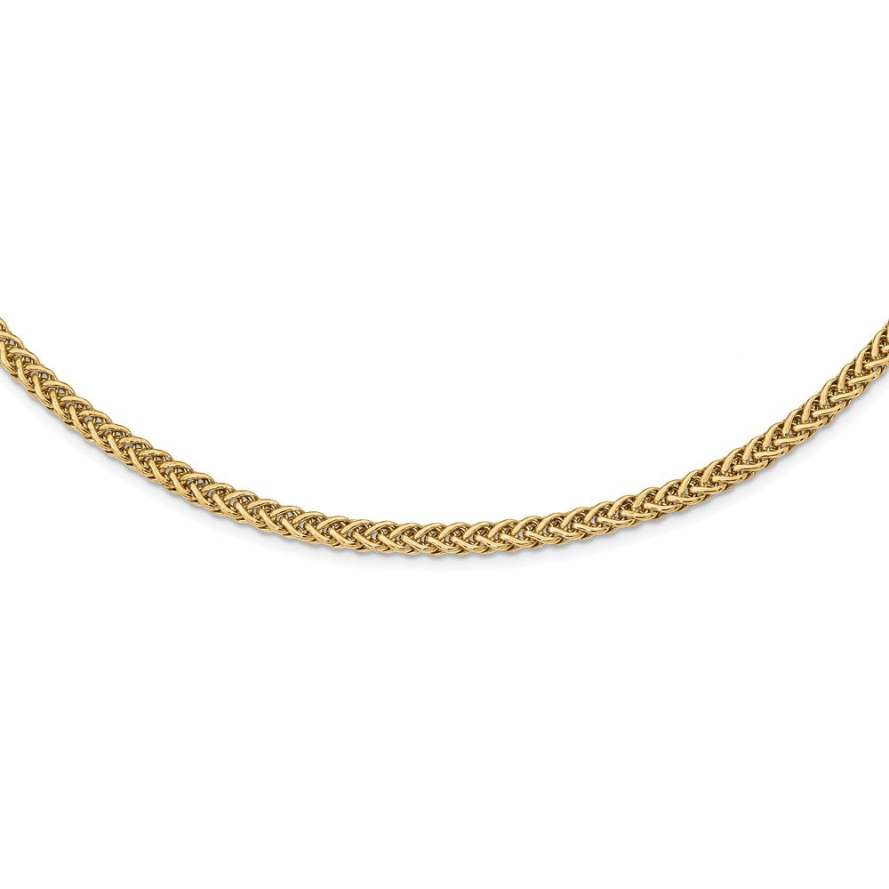 Alternate view of the 4.25mm 14K Yellow Gold Hollow Fancy Wheat Chain Necklace, 17 Inch by The Black Bow Jewelry Co.