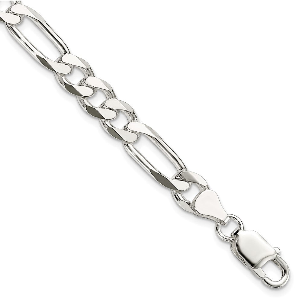 Men&#39;s 7.5mm Sterling Silver Solid Figaro Chain Bracelet, Item C10690-B by The Black Bow Jewelry Co.