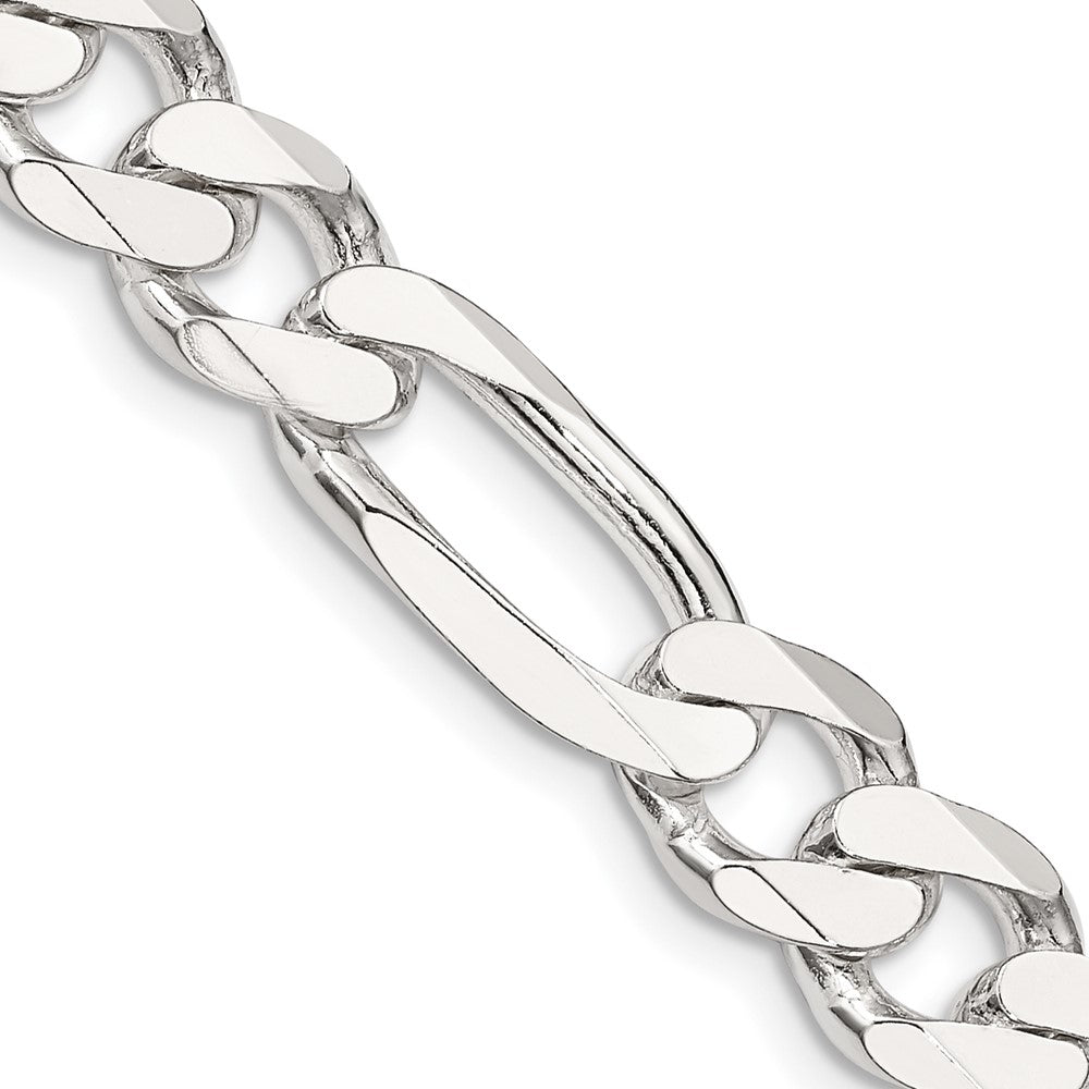 Mens 9mm Rhodium Plated Sterling Silver Solid Figaro Chain Necklace, Item C10692 by The Black Bow Jewelry Co.