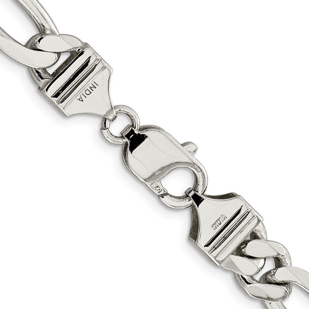 Alternate view of the Mens 9mm Rhodium Plated Sterling Silver Solid Figaro Chain Necklace by The Black Bow Jewelry Co.