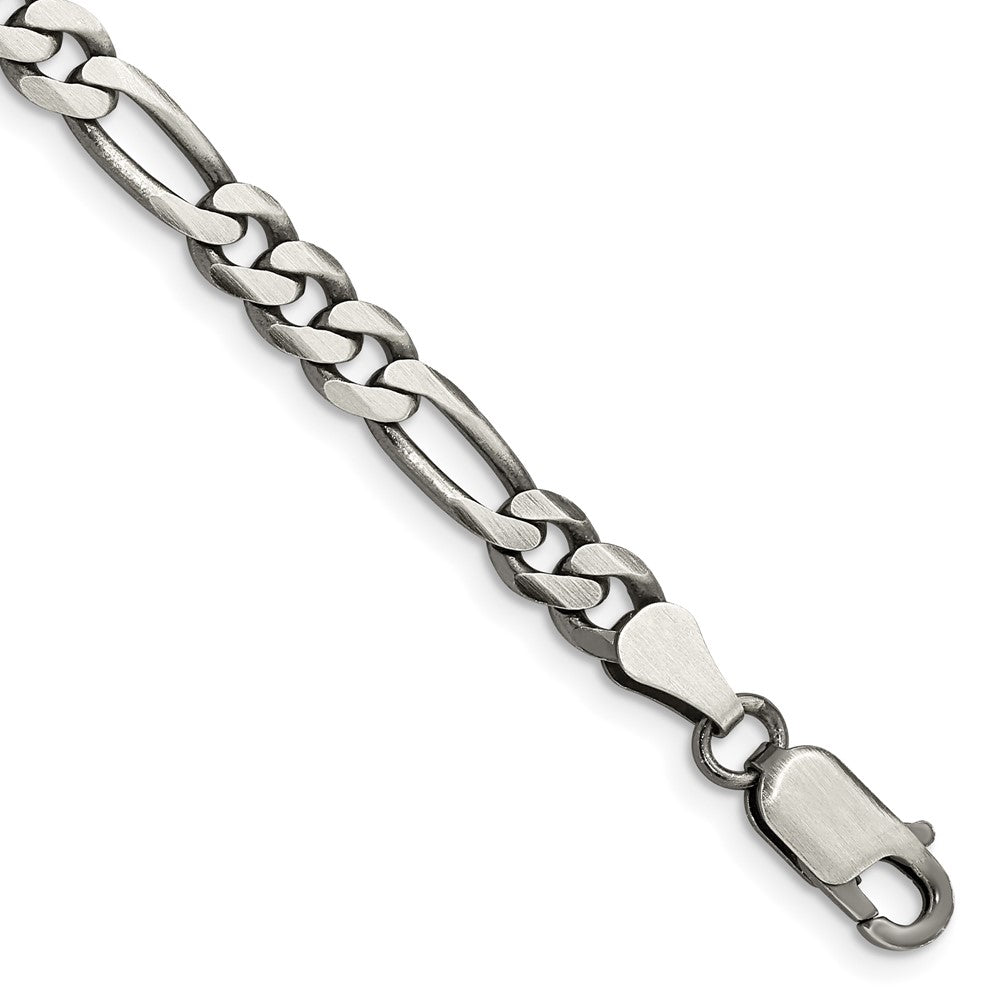5.5mm Sterling Silver Solid Antiqued Figaro Chain Bracelet, Item C10693-B by The Black Bow Jewelry Co.