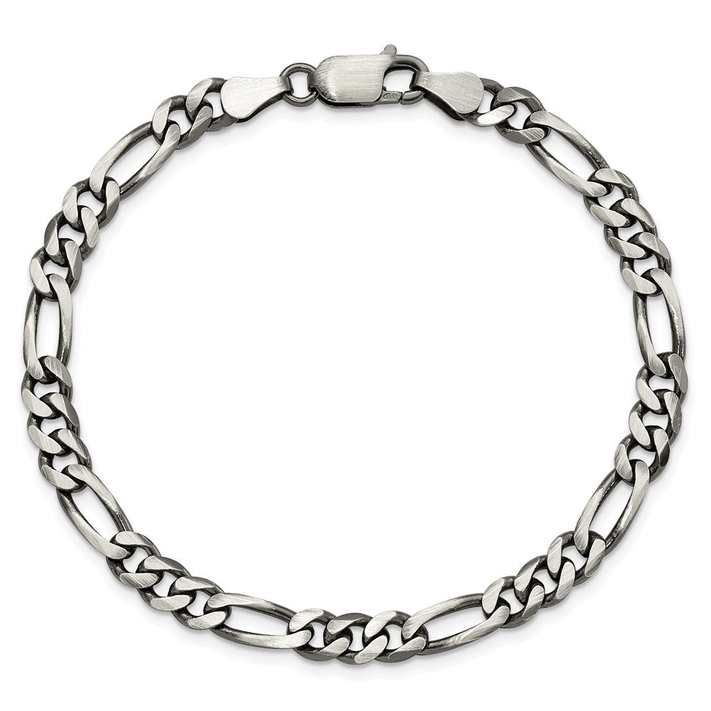 Alternate view of the 5.5mm Sterling Silver Solid Antiqued Figaro Chain Bracelet by The Black Bow Jewelry Co.