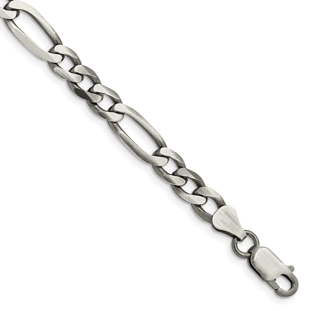 Mens 6.5mm Sterling Silver Solid Antiqued Figaro Chain Bracelet, Item C10694-B by The Black Bow Jewelry Co.