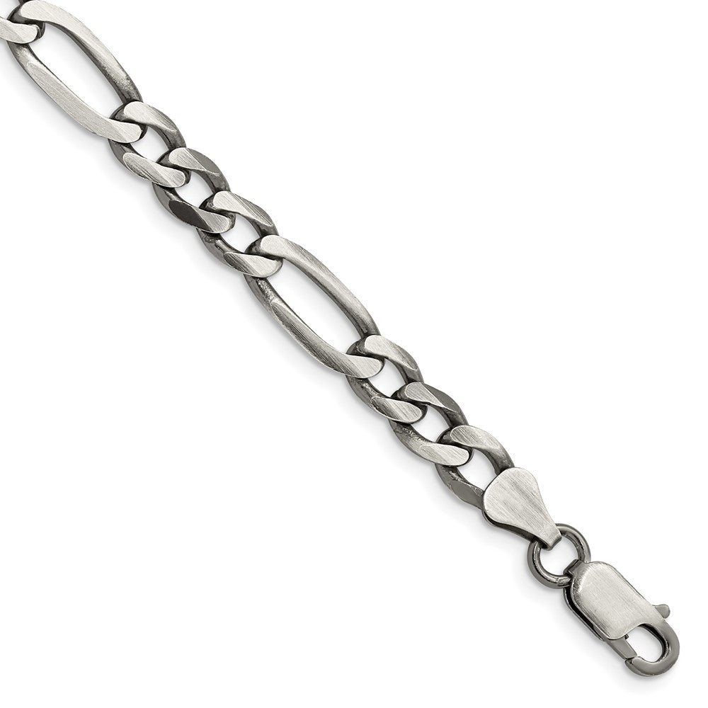 Mens 6.5mm Sterling Silver Solid Antiqued Figaro Chain Necklace, Item C10694 by The Black Bow Jewelry Co.