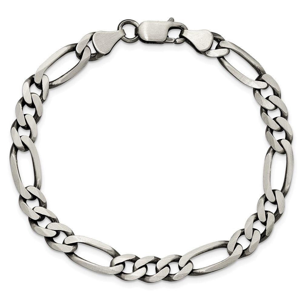 Alternate view of the Mens 6.5mm Sterling Silver Solid Antiqued Figaro Chain Bracelet by The Black Bow Jewelry Co.