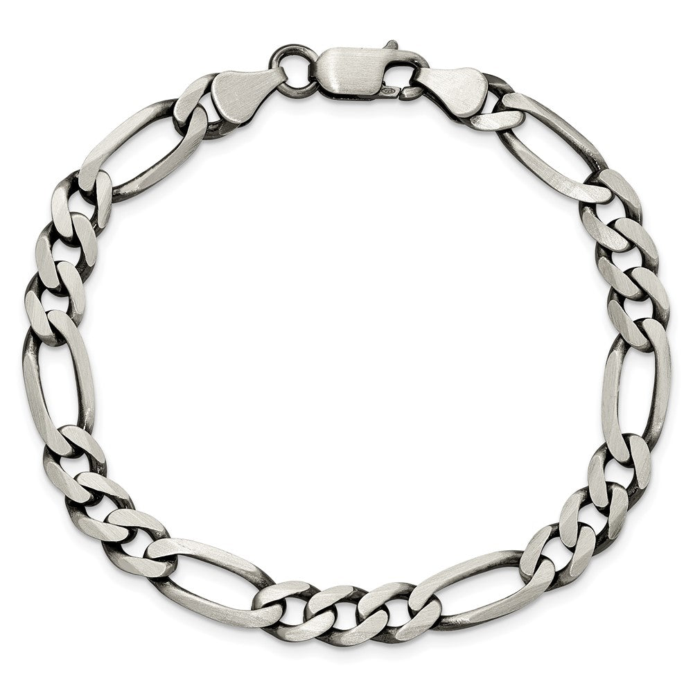Alternate view of the Mens 6.5mm Sterling Silver Solid Antiqued Figaro Chain Necklace by The Black Bow Jewelry Co.