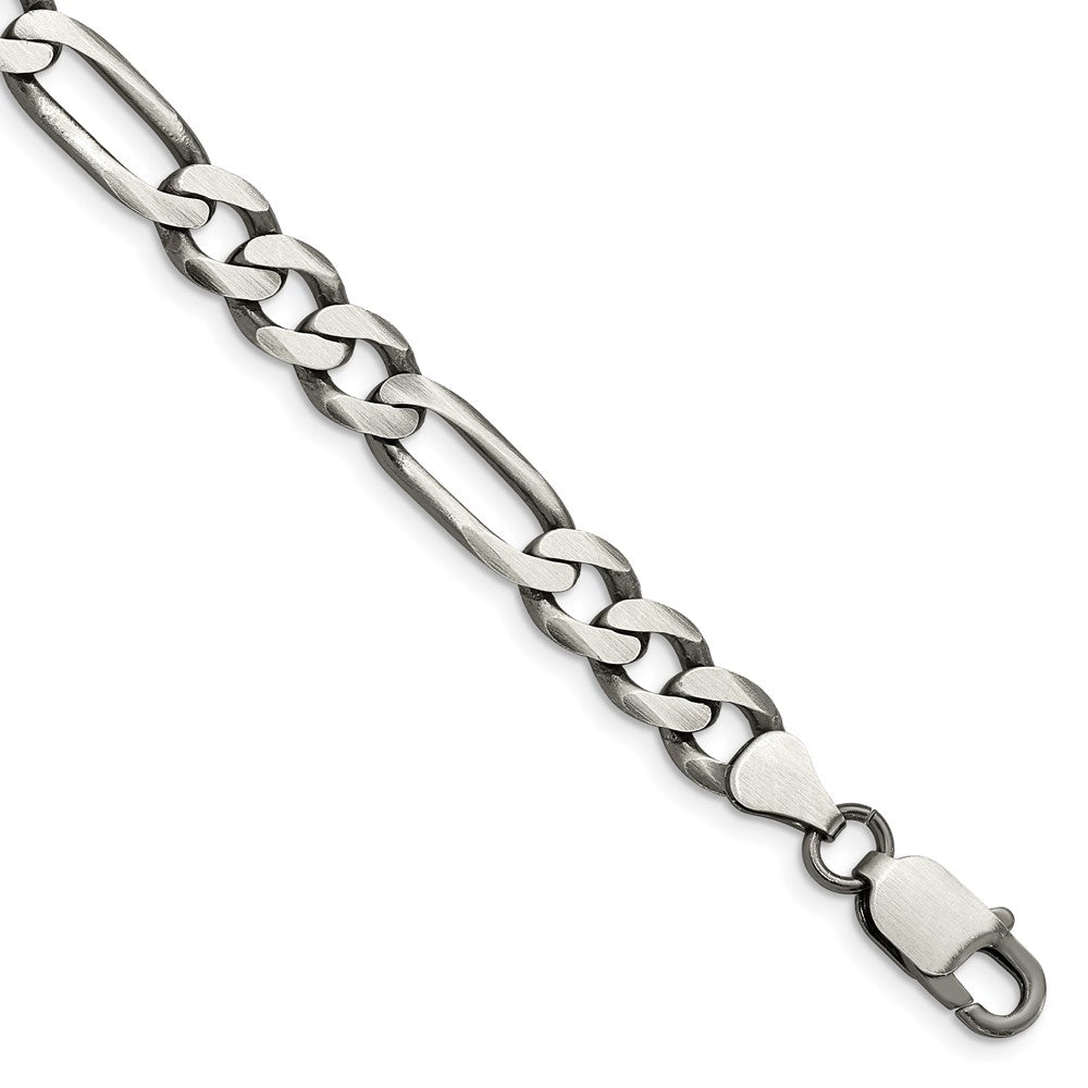 Mens 7.5mm Sterling Silver Solid Antiqued Figaro Chain Necklace, Item C10695 by The Black Bow Jewelry Co.