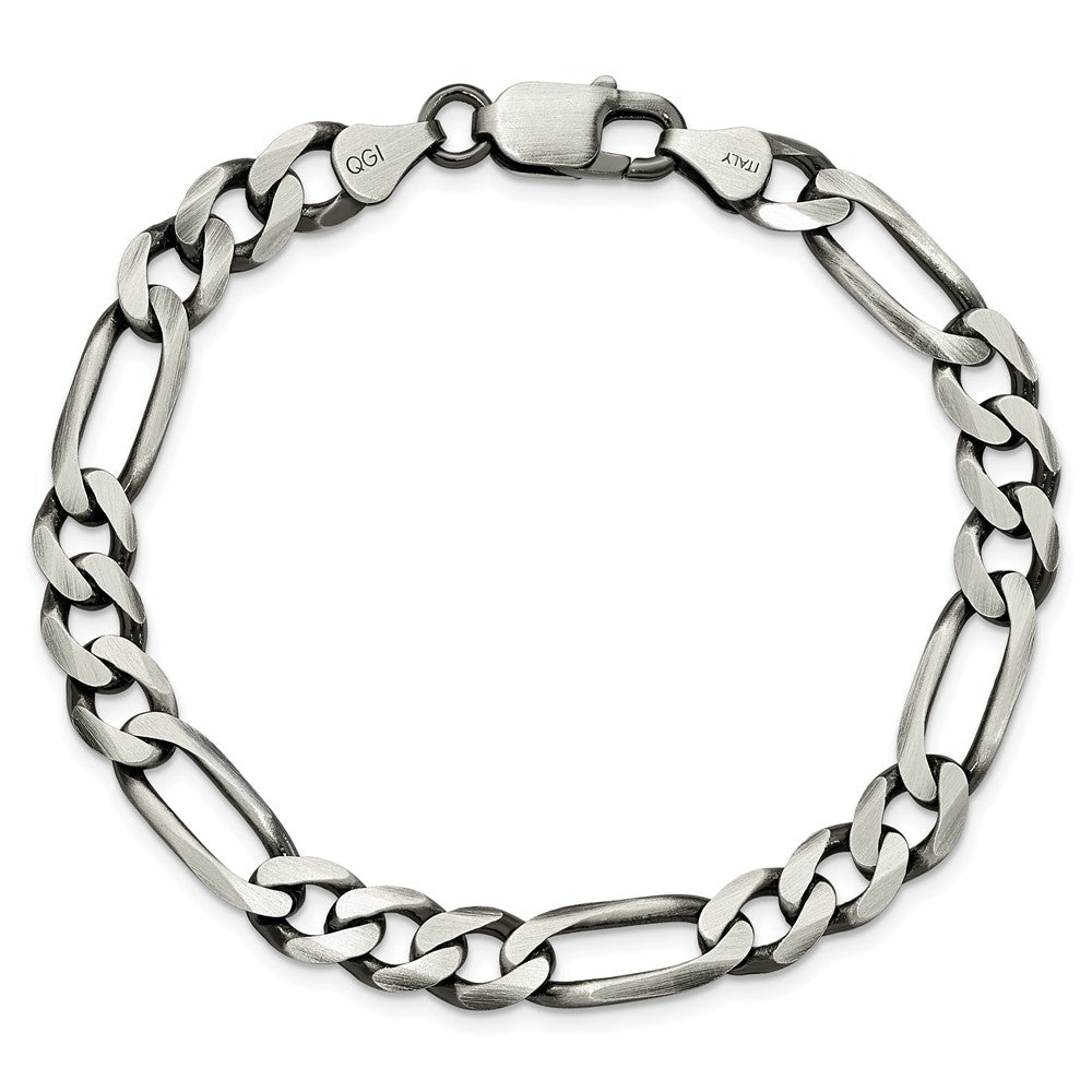 Alternate view of the Mens 7.5mm Sterling Silver Solid Antiqued Figaro Chain Necklace by The Black Bow Jewelry Co.