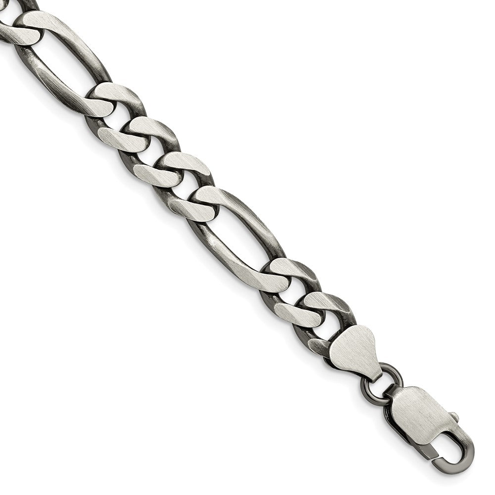 Mens 7.75mm Sterling Silver Solid Antiqued Figaro Chain Necklace, Item C10696 by The Black Bow Jewelry Co.