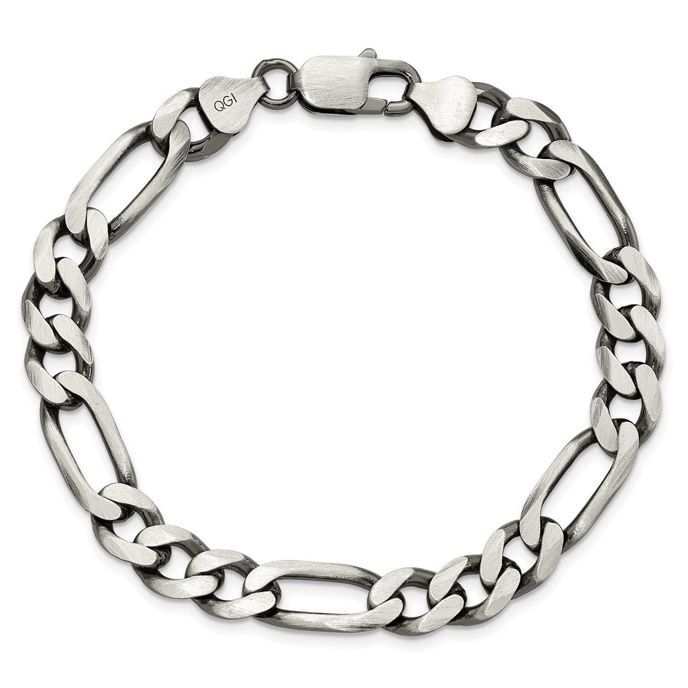 Alternate view of the Mens 7.75mm Sterling Silver Solid Antiqued Figaro Chain Necklace by The Black Bow Jewelry Co.
