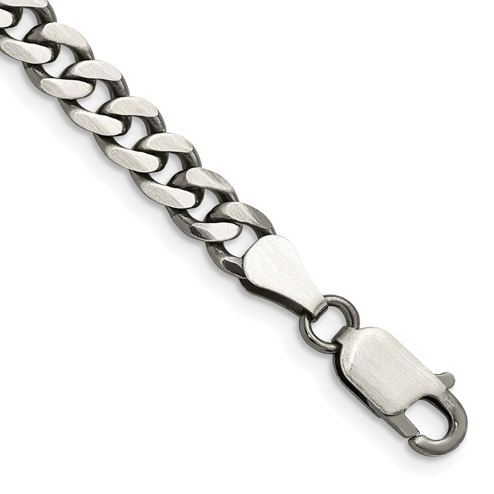 6mm Sterling Silver Solid Antiqued Flat Curb Chain Necklace