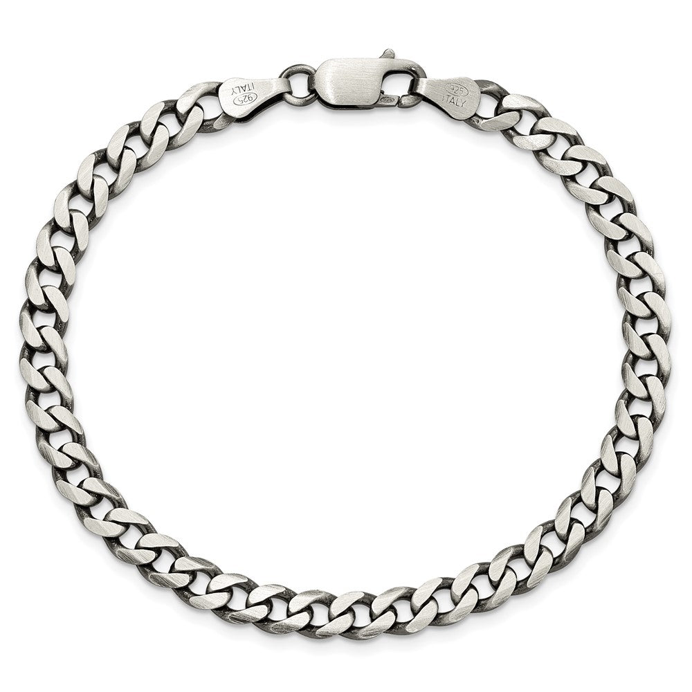 6mm Sterling Silver Solid Antiqued Flat Curb Chain Necklace - The