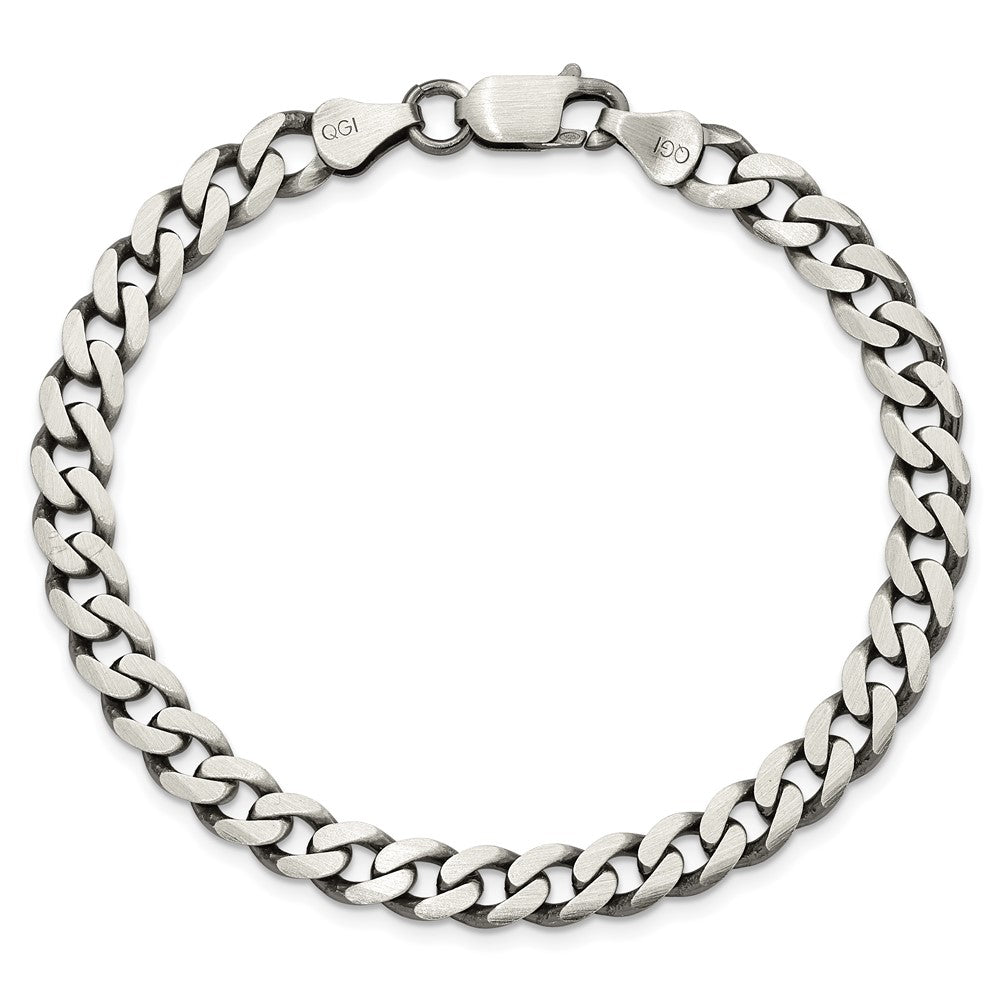 Alternate view of the Men&#39;s 7mm Sterling Silver Solid Antiqued Flat Curb Chain Bracelet by The Black Bow Jewelry Co.