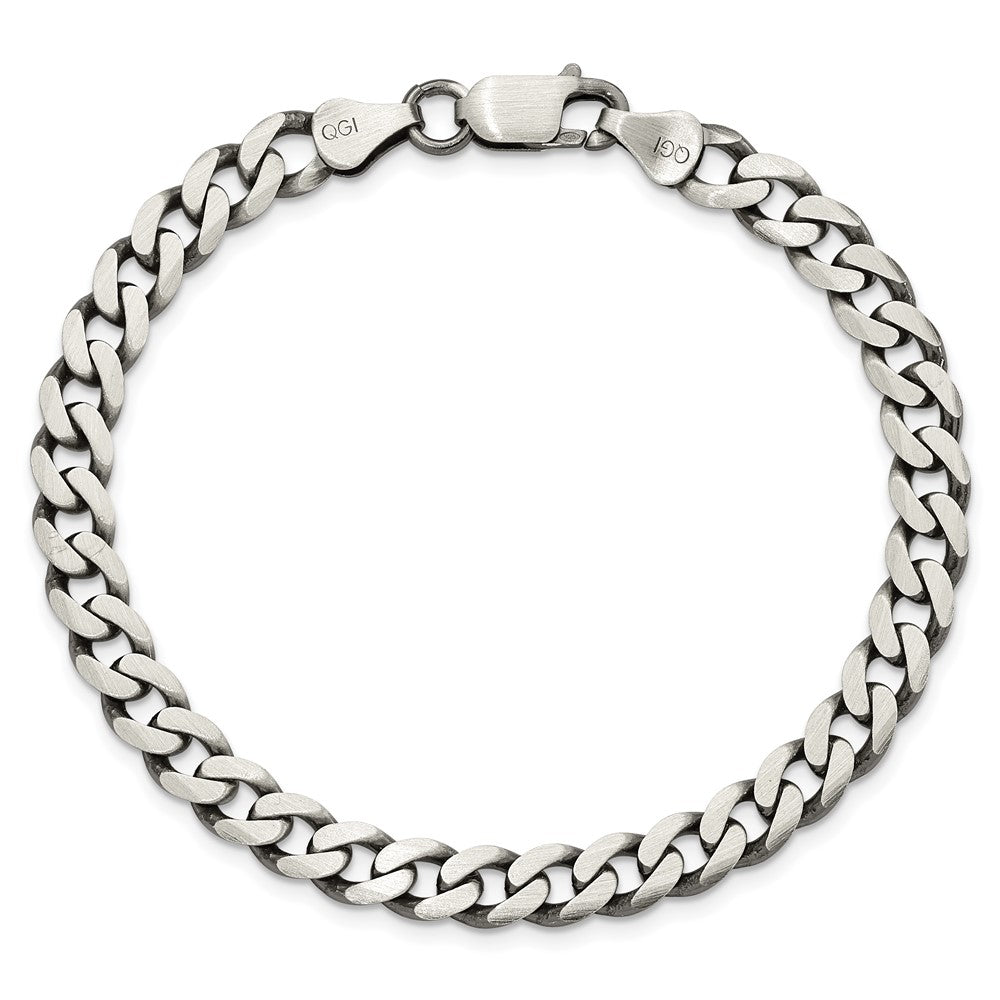 Alternate view of the Men&#39;s 7mm Sterling Silver Solid Antiqued Flat Curb Chain Necklace by The Black Bow Jewelry Co.