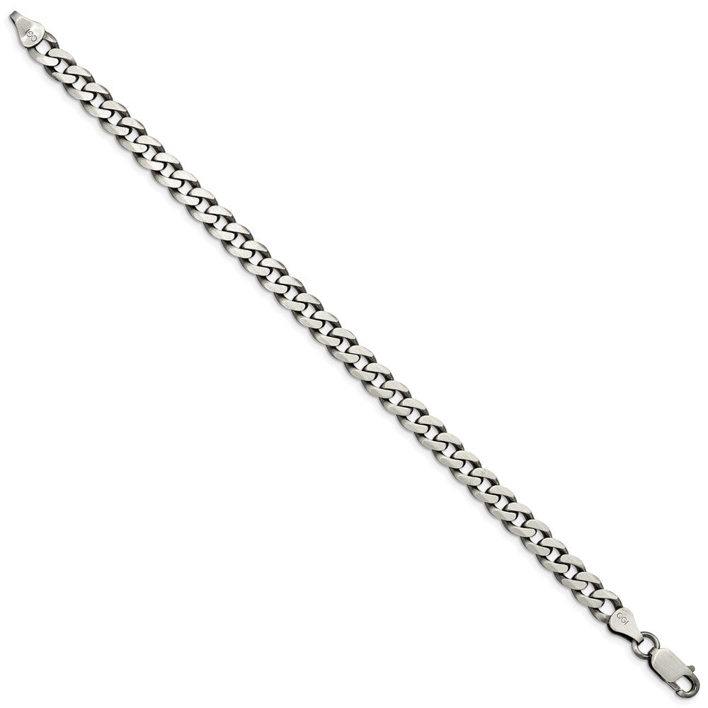 Alternate view of the Men&#39;s 7mm Sterling Silver Solid Antiqued Flat Curb Chain Bracelet by The Black Bow Jewelry Co.