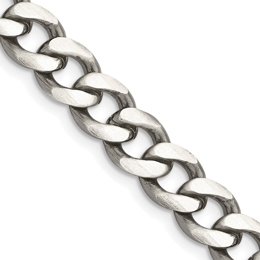 Men&#39;s 8mm Sterling Silver Solid Antiqued Flat Curb Chain Necklace, Item C10704 by The Black Bow Jewelry Co.