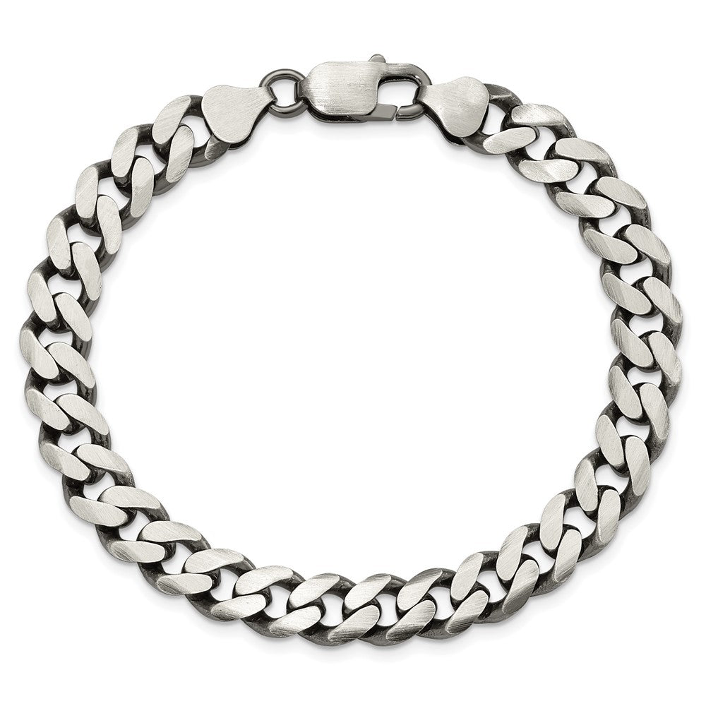 Alternate view of the Men&#39;s 9mm Sterling Silver Solid Antiqued Flat Curb Chain Necklace by The Black Bow Jewelry Co.