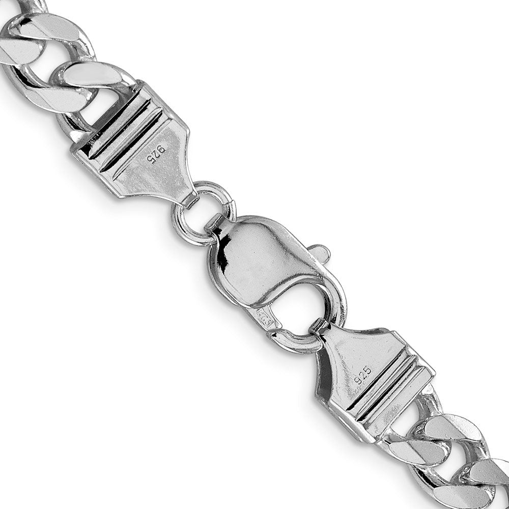 Men's 8mm Rhodium Plated Sterling Silver Solid Curb Chain Bracelet