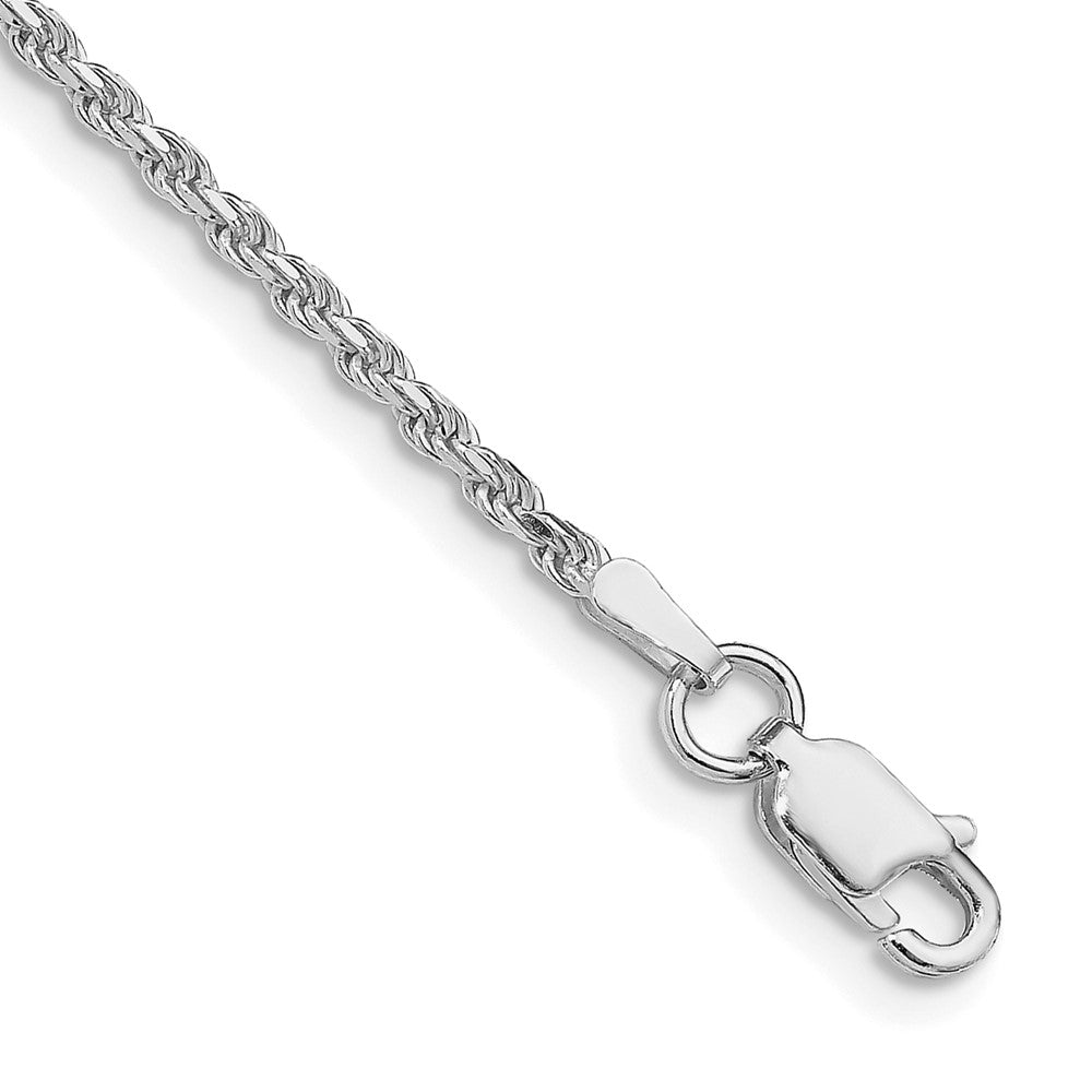 1.9mm Rhodium Plated Sterling Silver Solid D/C Rope Chain Anklet, Item C10767 by The Black Bow Jewelry Co.