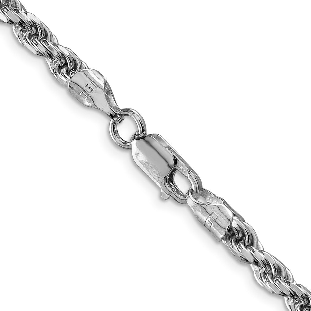 Alternate view of the 4.75mm Rhodium Plated Sterling Silver Solid D/C Rope Chain Necklace by The Black Bow Jewelry Co.