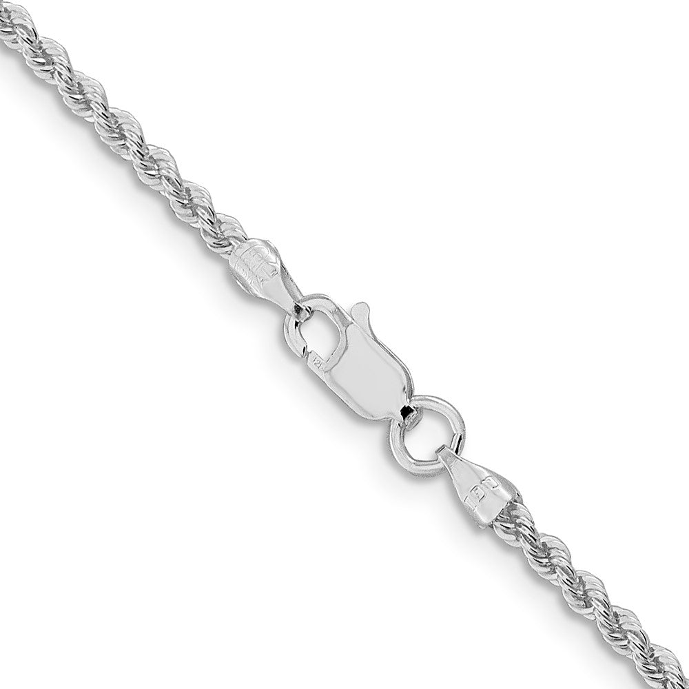 Alternate view of the 2.25mm Rhodium Plated Sterling Silver Solid Rope Chain Necklace by The Black Bow Jewelry Co.