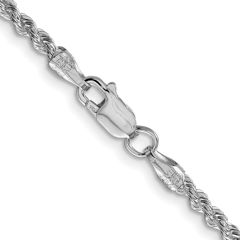 Alternate view of the 2.5mm Rhodium Plated Sterling Silver Solid Rope Chain Necklace by The Black Bow Jewelry Co.