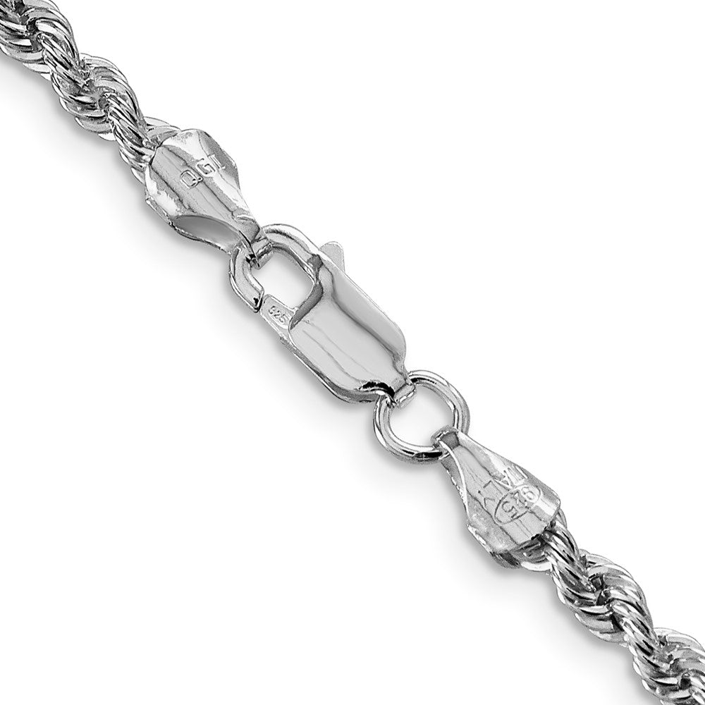 Alternate view of the 3mm Rhodium Plated Sterling Silver Solid Rope Chain Necklace by The Black Bow Jewelry Co.