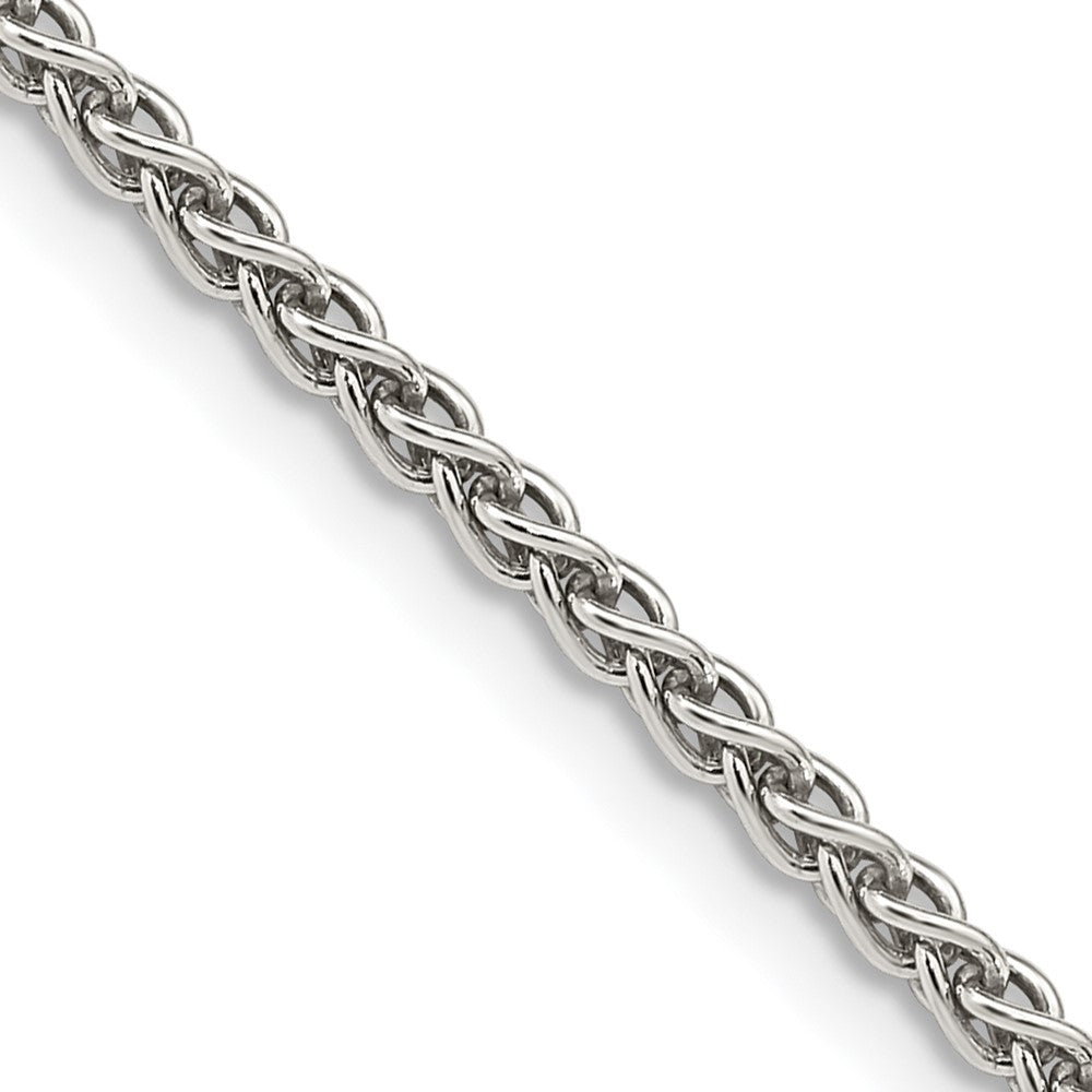 2.5mm Rhodium Plated Sterling Silver Solid Round Spiga Chain Necklace, Item C10775 by The Black Bow Jewelry Co.