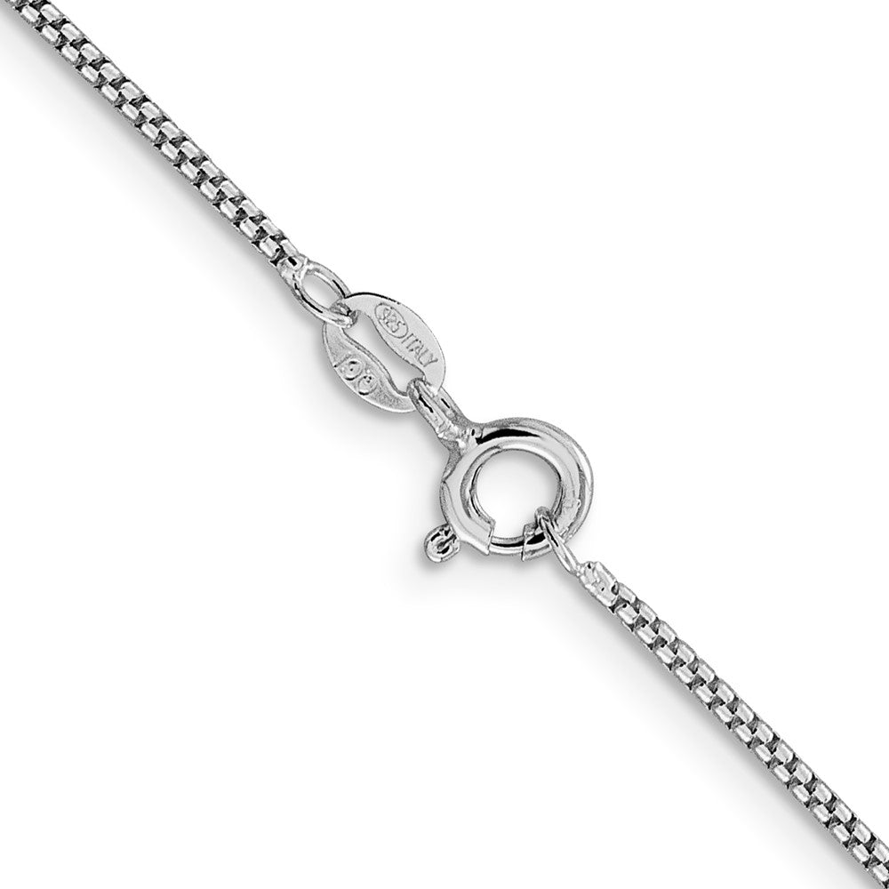 Alternate view of the 1.25mm Rhodium Plated Sterling Silver Solid Round Box Chain Necklace by The Black Bow Jewelry Co.