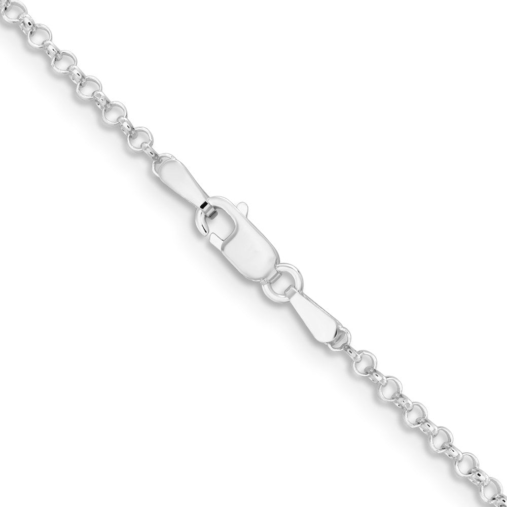 Alternate view of the 2mm Rhodium Plated Sterling Silver Solid Rolo Chain Necklace by The Black Bow Jewelry Co.