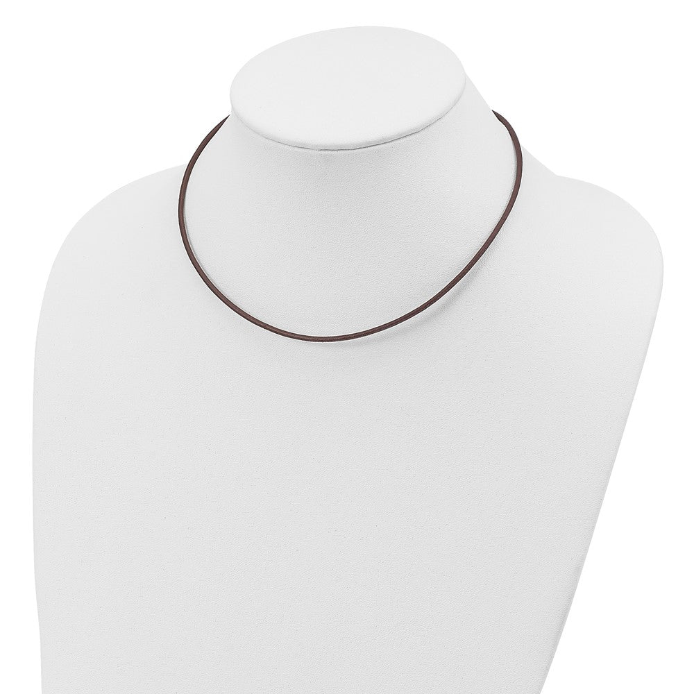 Alternate view of the 2mm Brown Leather Cord Chain &amp; Sterling Silver Clasp Necklace by The Black Bow Jewelry Co.