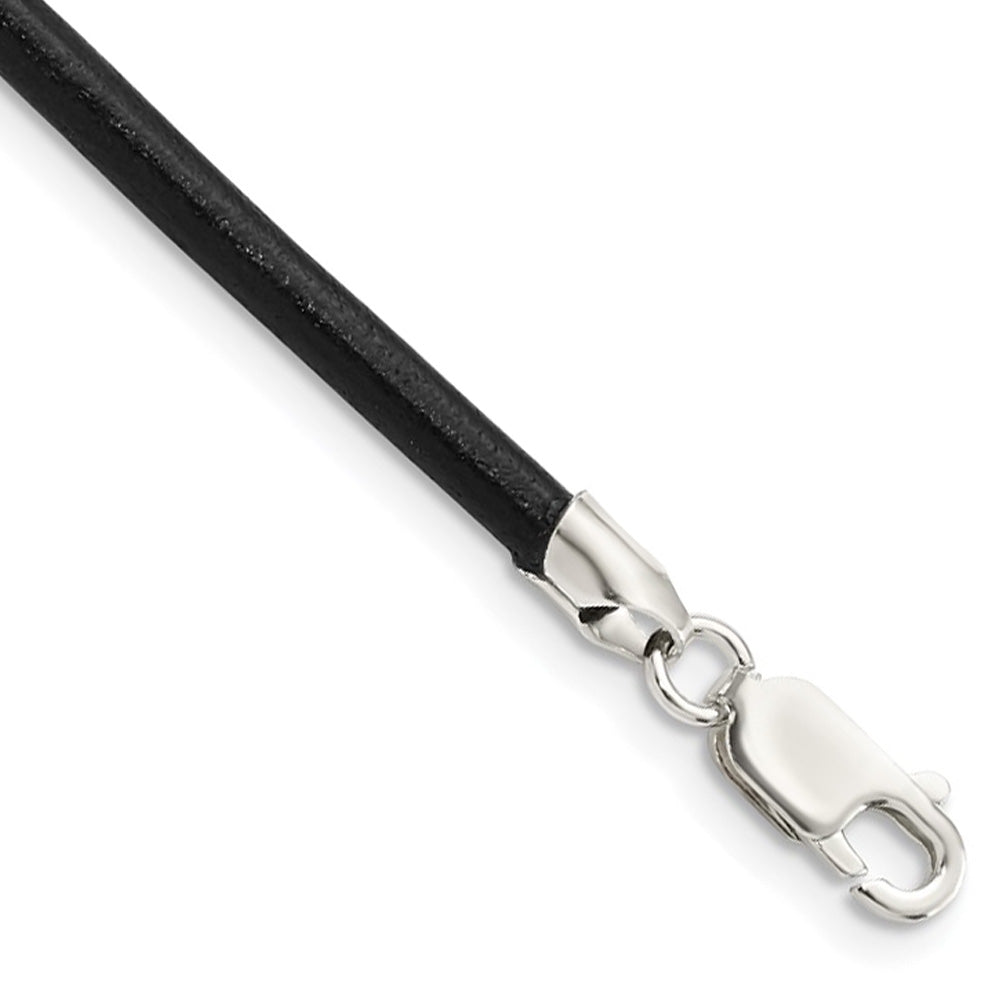 3mm Black Leather Cord Chain &amp; Sterling Silver Clasp Necklace, Item C10791 by The Black Bow Jewelry Co.