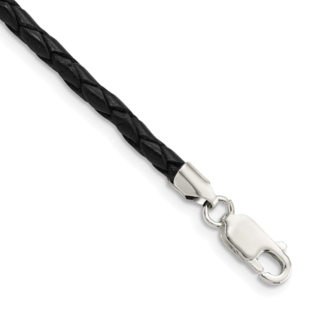 3mm Braided Black Leather Cord Chain &amp; Sterling Silver Clasp Necklace, Item C10795 by The Black Bow Jewelry Co.